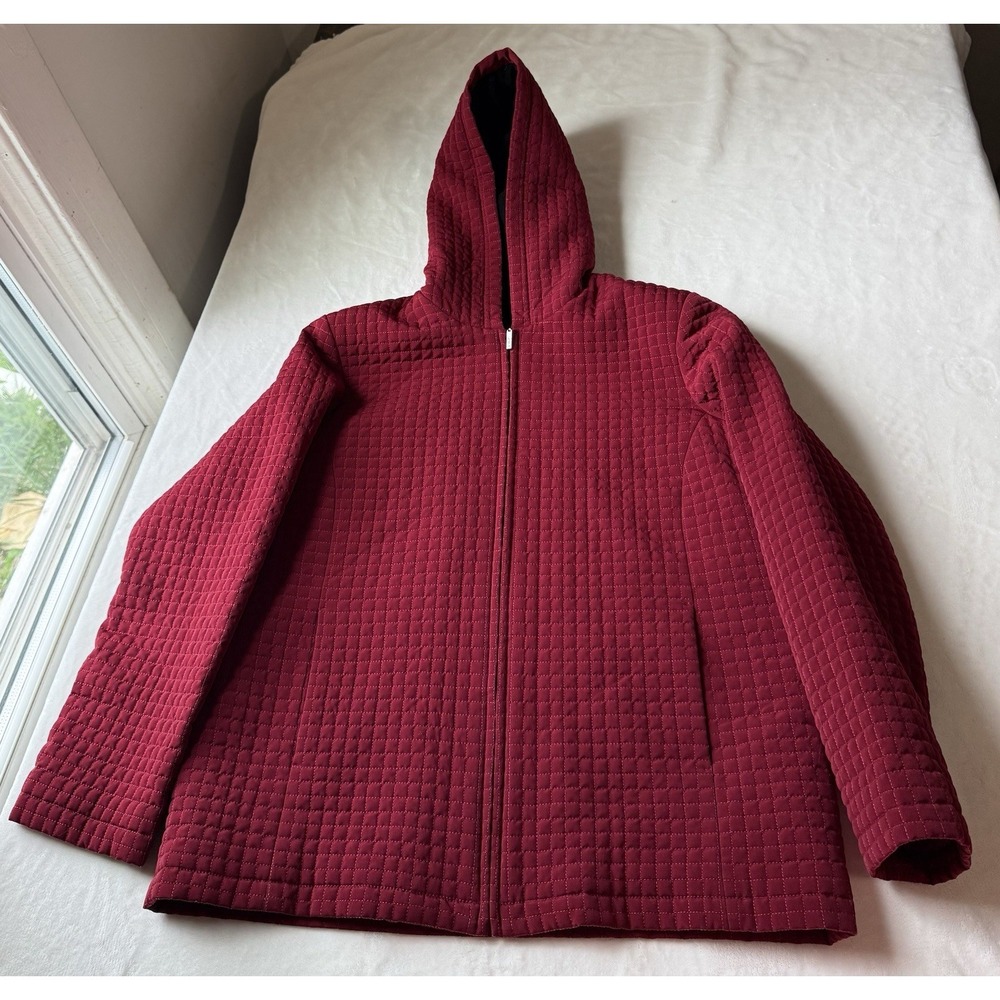 ESPRIT Quilted Hooded Coat Jacket Womens L Red Wine Full Zip Winter